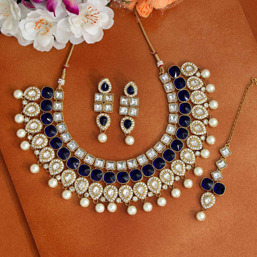 Blue Color Kundan Necklace Set (KN1019BLU)