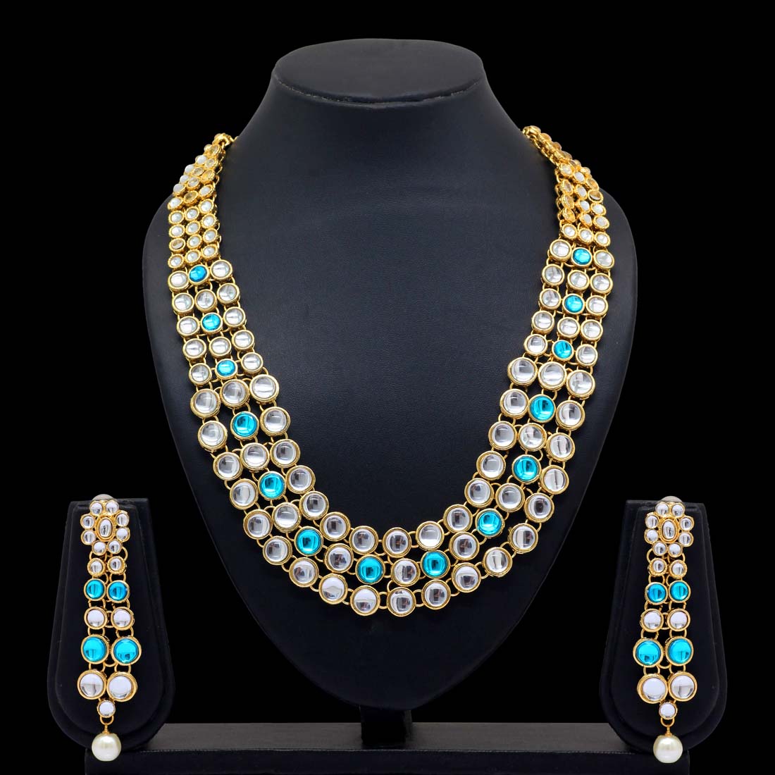 Firoza Color Kundan Necklace With Earring (KN101FRZ)