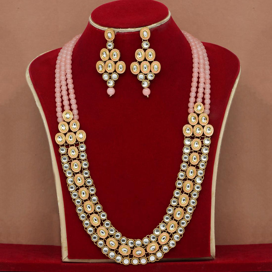 Peach Color Kundan Necklace Set (KN1020PCH)