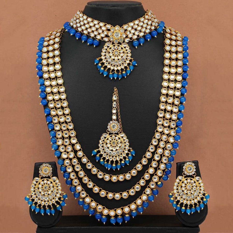 Royal Blue Color Kundan Necklace Set (KN1021RBLU)