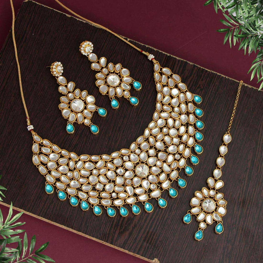 Firozi Color Kundan Necklace Set (KN1025FRZ)