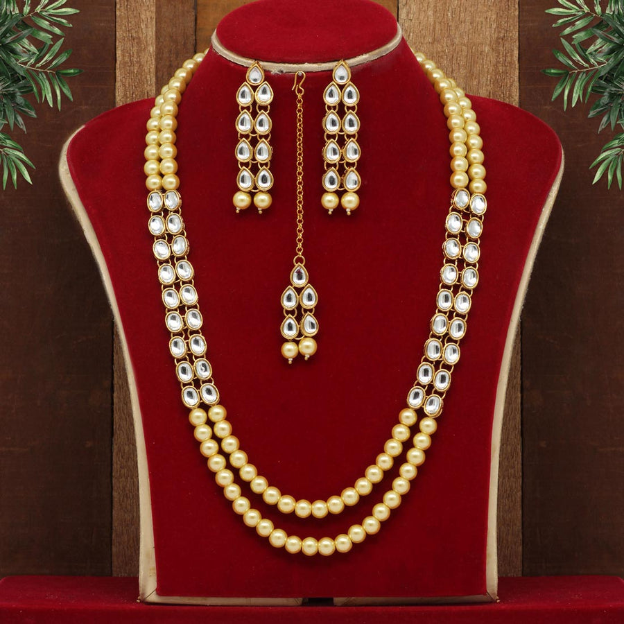 Gold Color Kundan Necklace Set (KN1027GLD)