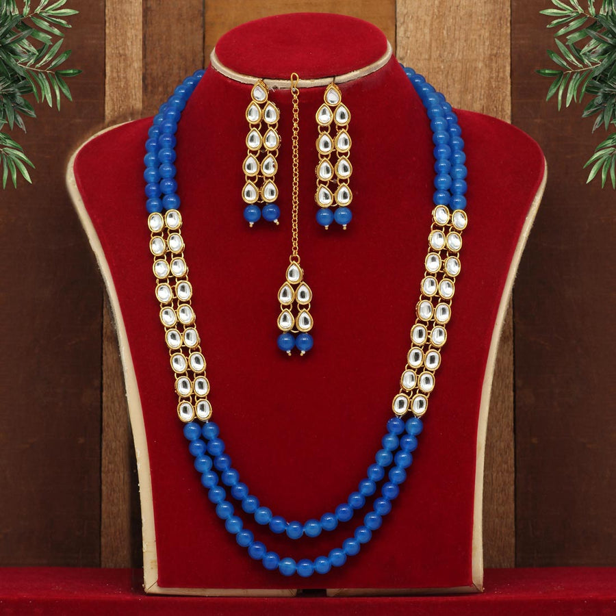 Royal Blue Color Kundan Necklace Set (KN1027RBLU)