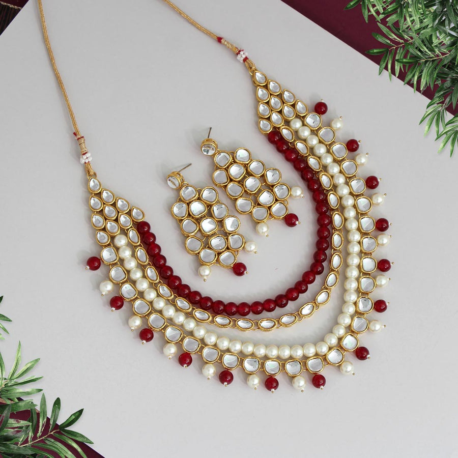 Maroon Color Kundan Necklace Set (KN1031MRN)