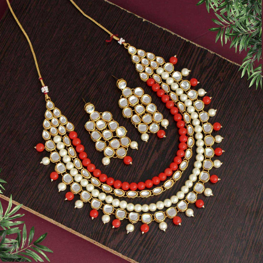 Orange Color Kundan Necklace Set (KN1031ORG)
