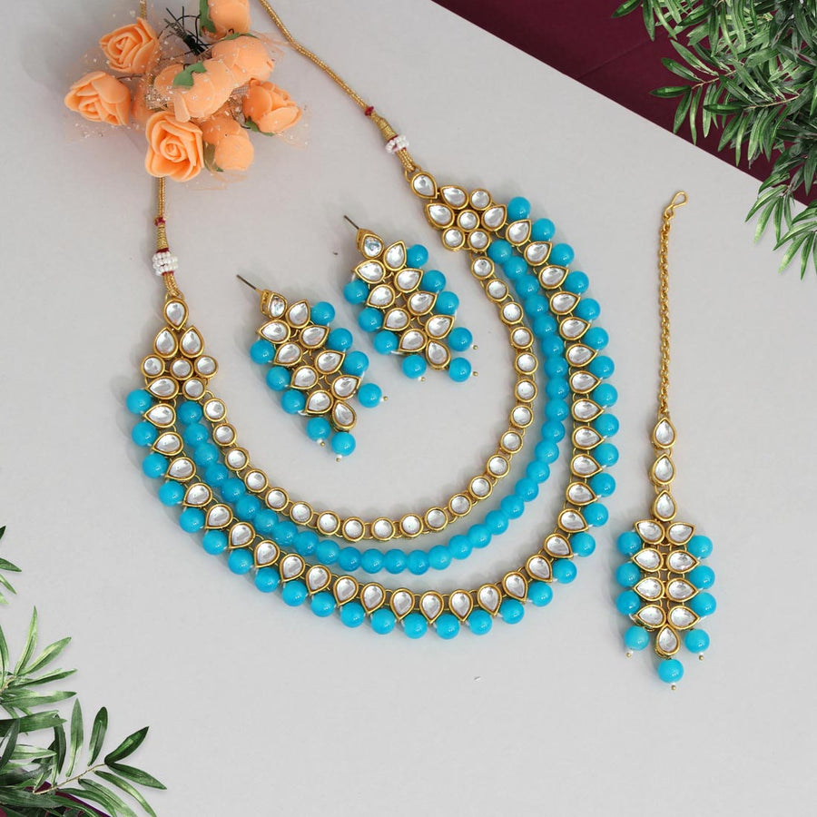 Firozi Color Kundan Necklace Set (KN1032FRZ)