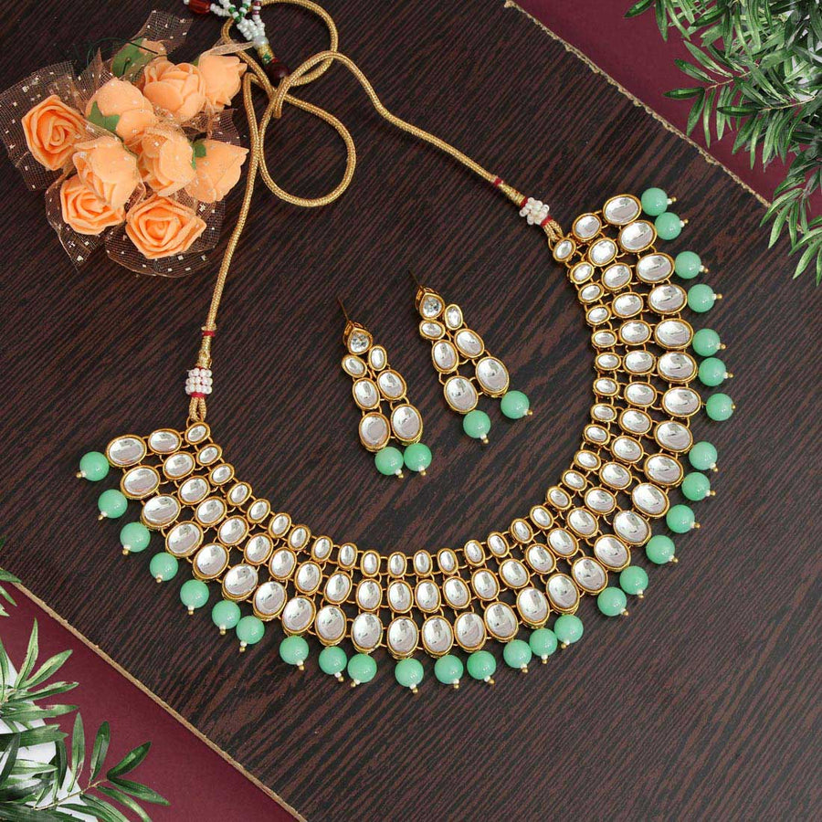Pista Green Color Kundan Necklace Set (KN1036PGRN)