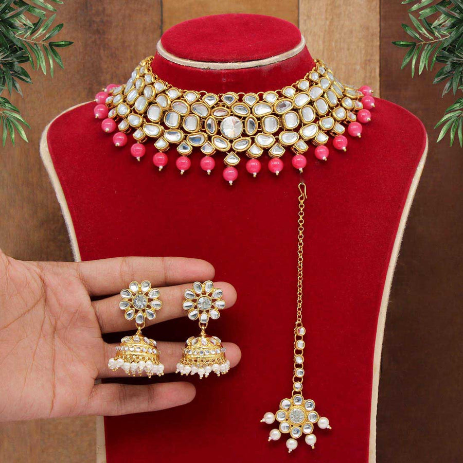 Dark Peach Color Kundan Necklace Set (KN1038DPCH)