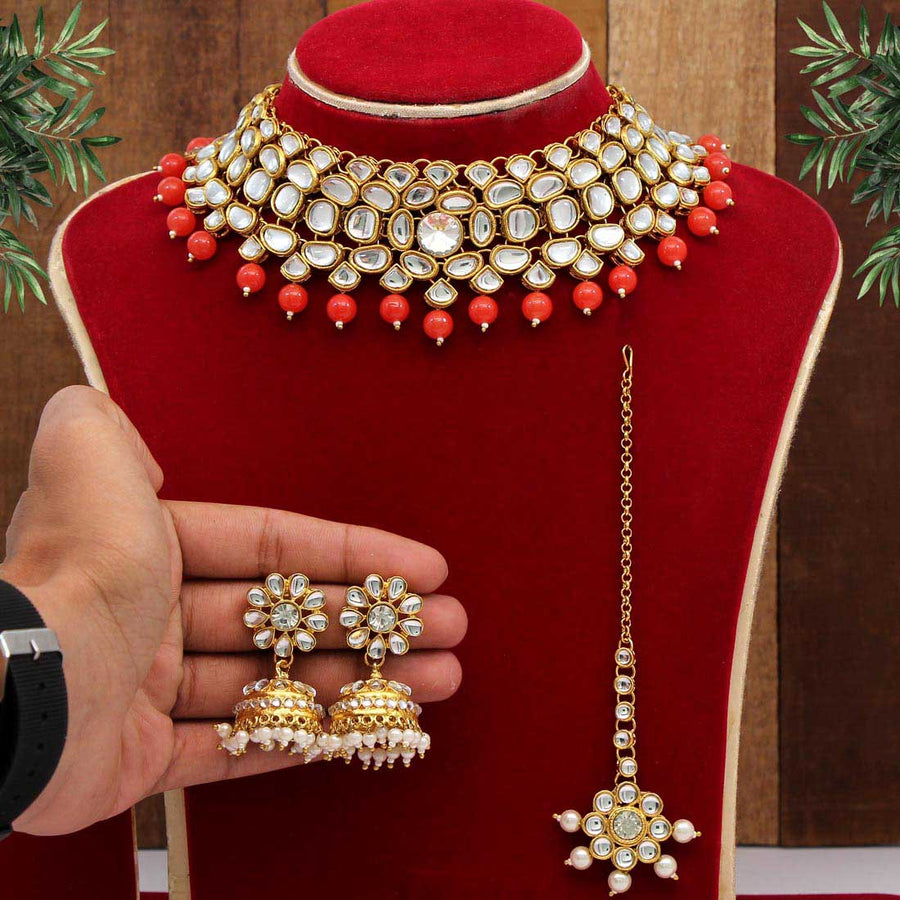 Orange Color Kundan Necklace Set (KN1038ORG)