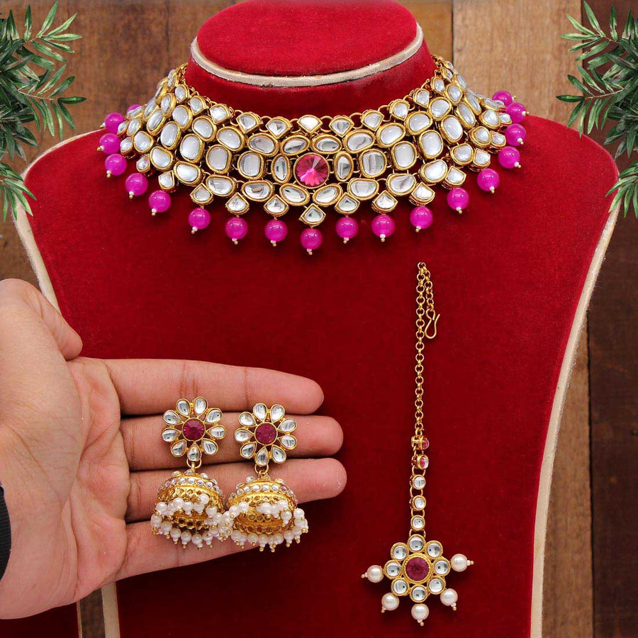 Rani Color Kundan Necklace Set (KN1038RNI)