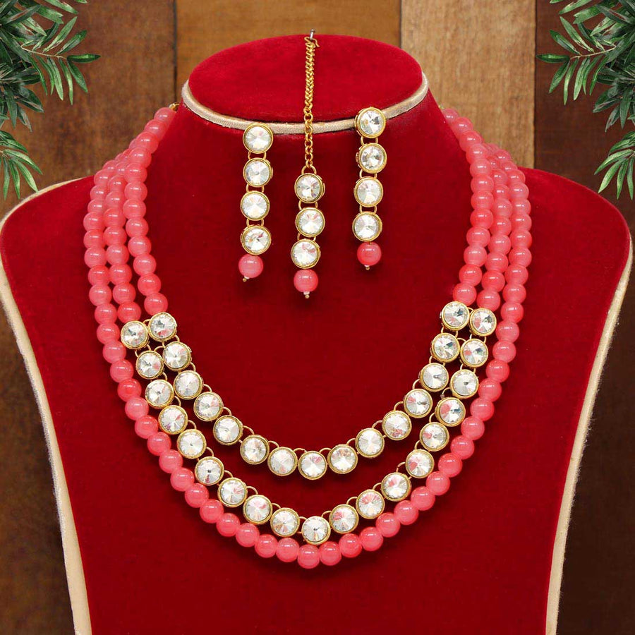 Dark Peach Color Kundan Necklace Set (KN1041DPCH)