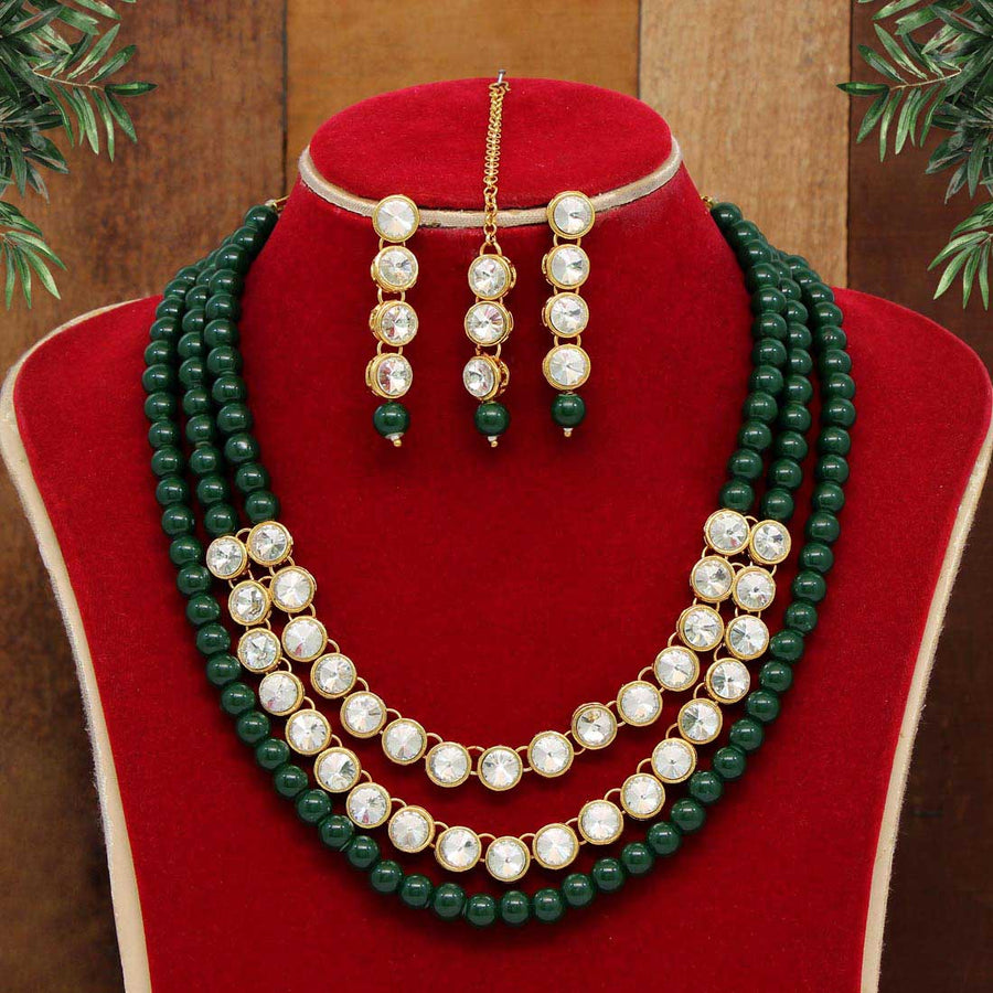 Green Color Kundan Necklace Set (KN1041GRN)