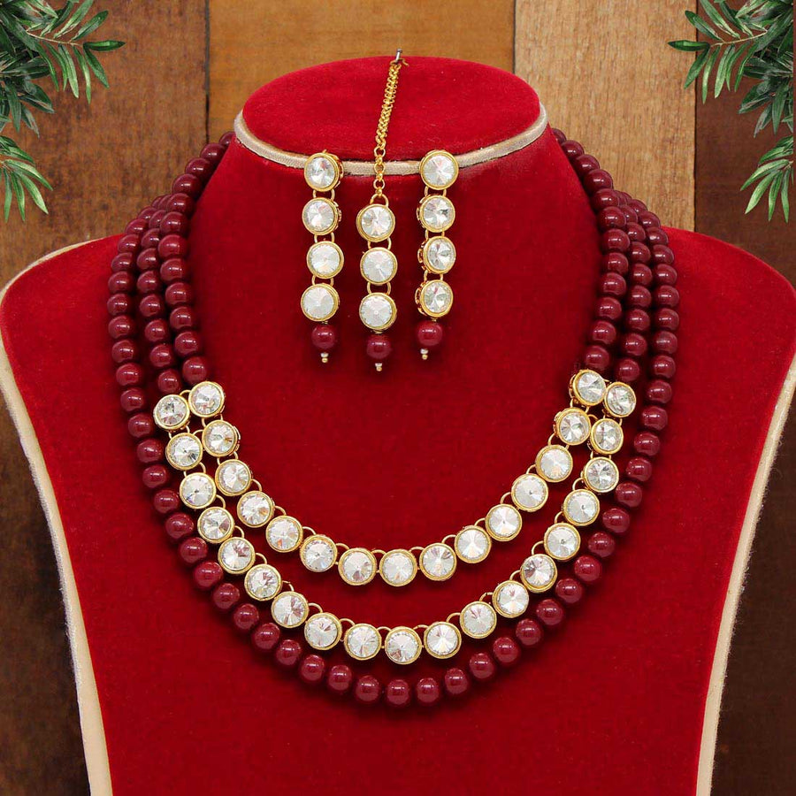 Maroon Color Kundan Necklace Set (KN1041MRN)