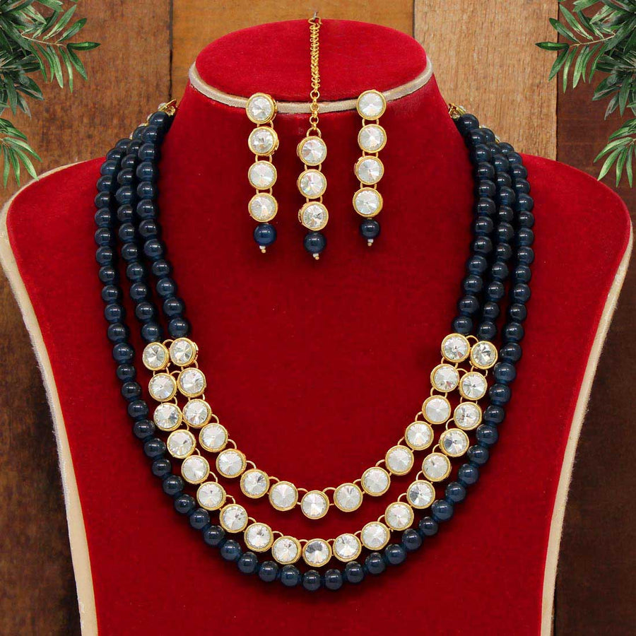 Teal Blue Color Kundan Necklace Set (KN1041TBLU)