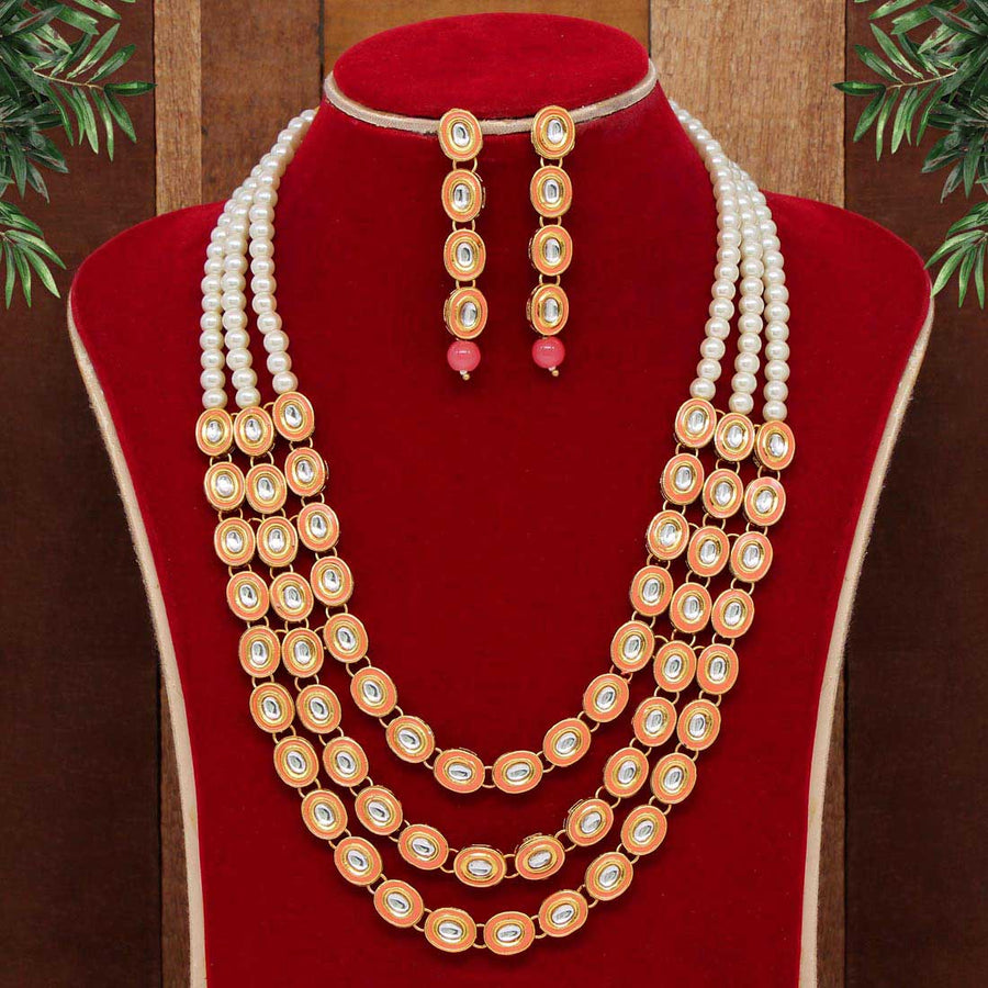 Dark Peach Color Kundan Necklace Set (KN1042DPCH)