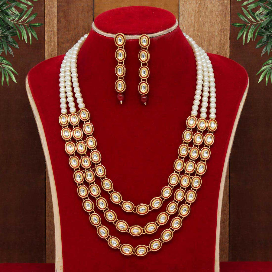Maroon Color Kundan Necklace Set (KN1042MRN)