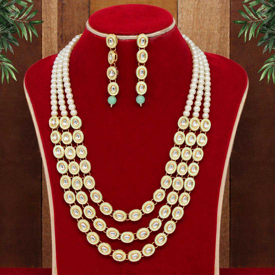 Pista Green Color Kundan Necklace Set (KN1042PGRN)