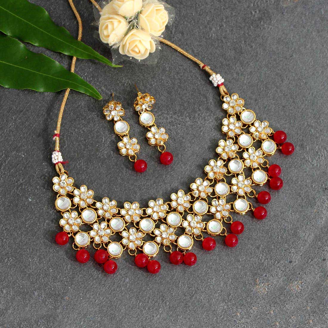 Maroon Color Kundan Necklace Set (KN1047MRN)
