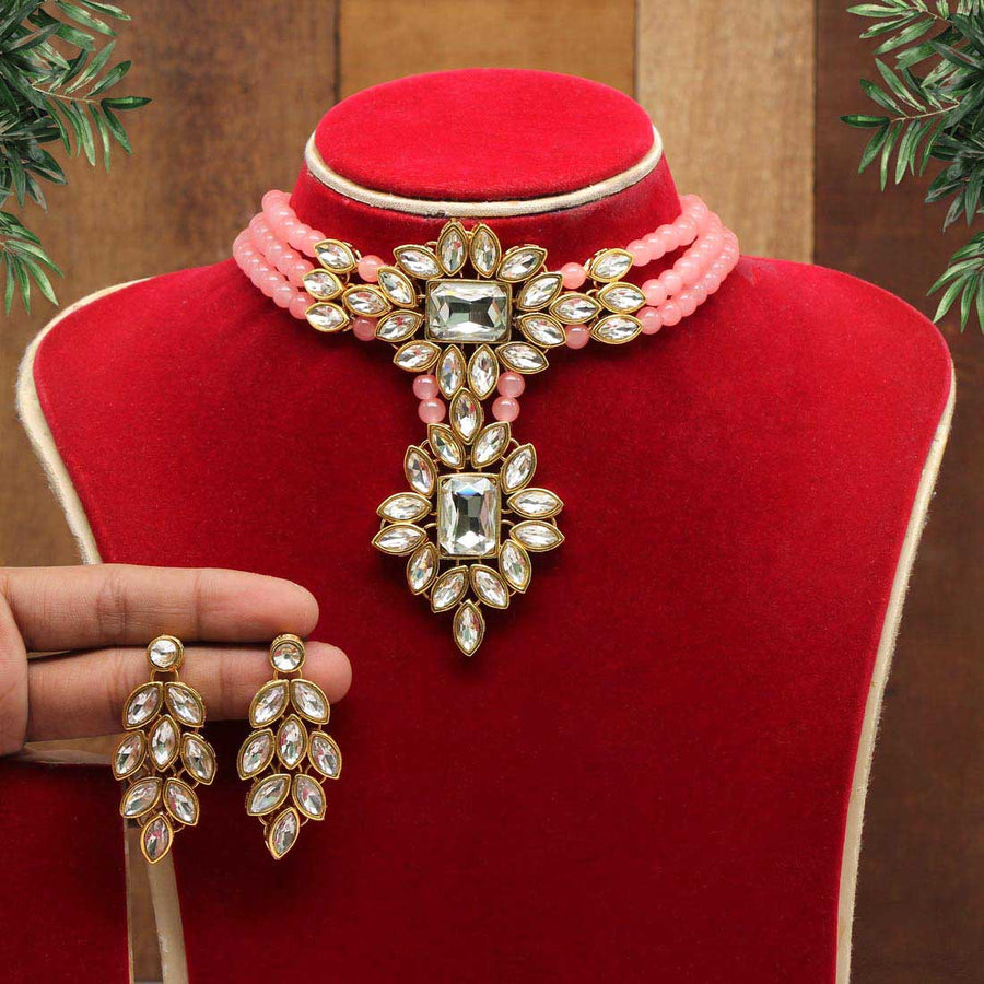 Peach Color Kundan Necklace Set (KN1048PCH)