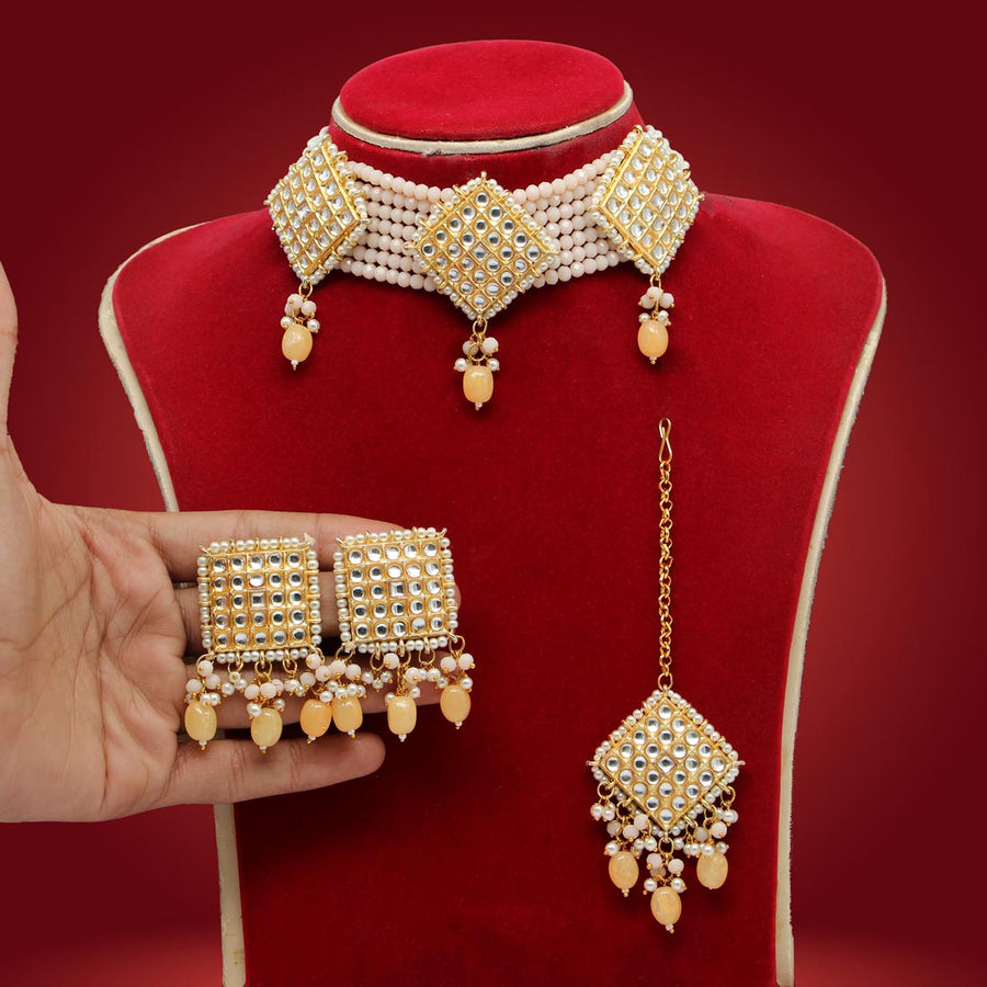 Peach Color Kundan Necklace Set (KN1051PCH)