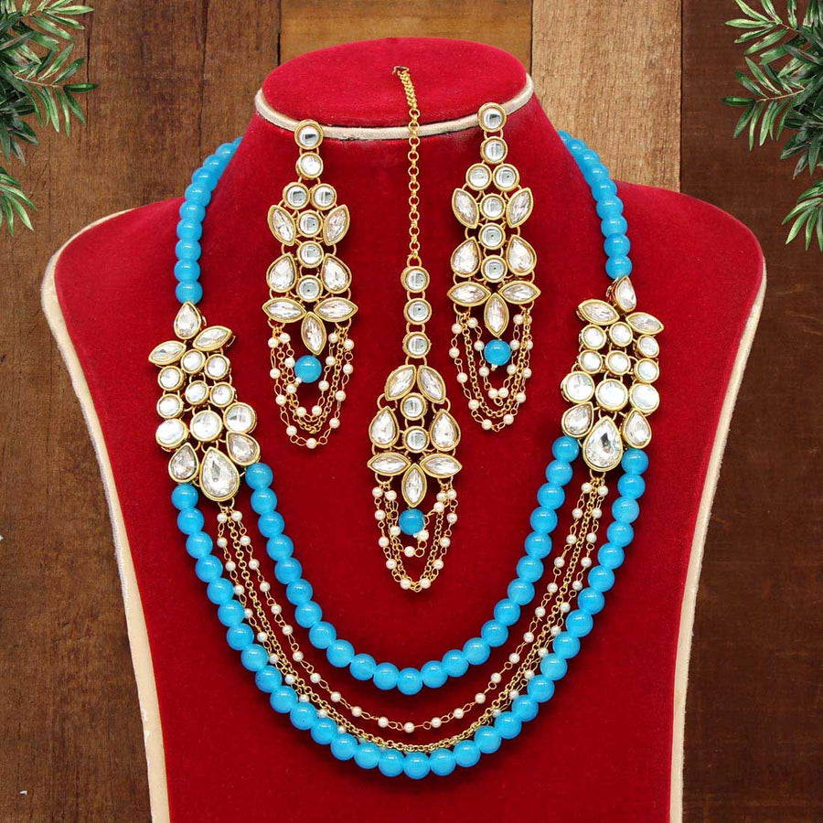 Firozi Color Kundan Necklace Set (KN1074FRZ)