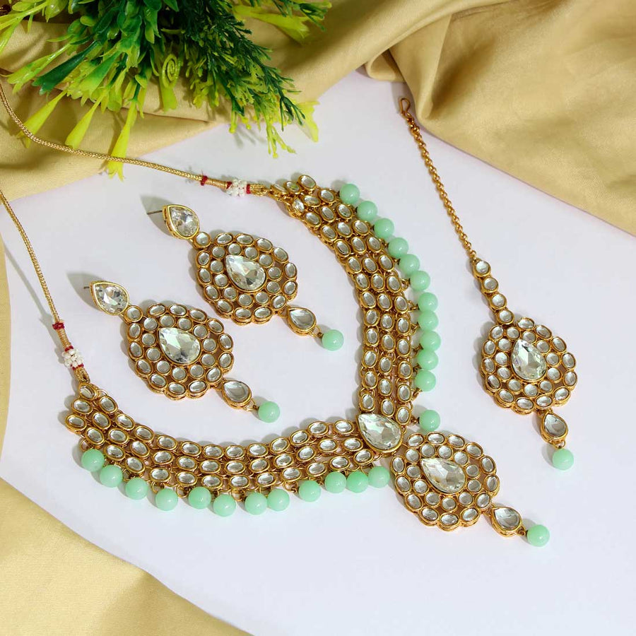 Pista Green Color Kundan Necklace Set (KN1077PGRN)