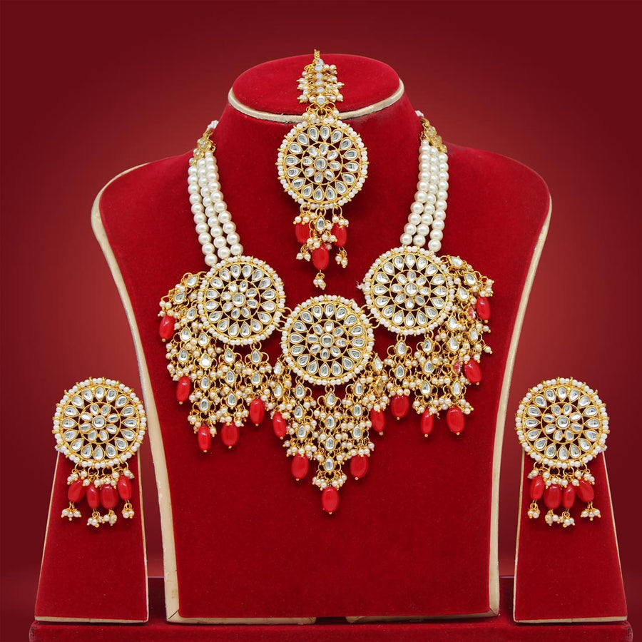 Red Color Kundan Necklace Set (KN1078RED)