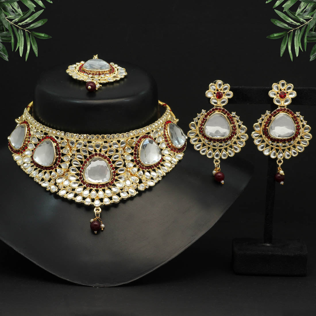 Maroon Color Choker Kundan Necklace Set (KN1125MRN)