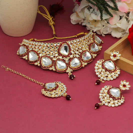 Maroon Color Choker Kundan Necklace Set (KN1127MRN)
