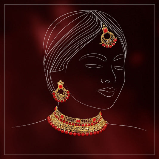 Red Color Choker Kundan Necklace Set (KN1149RED)