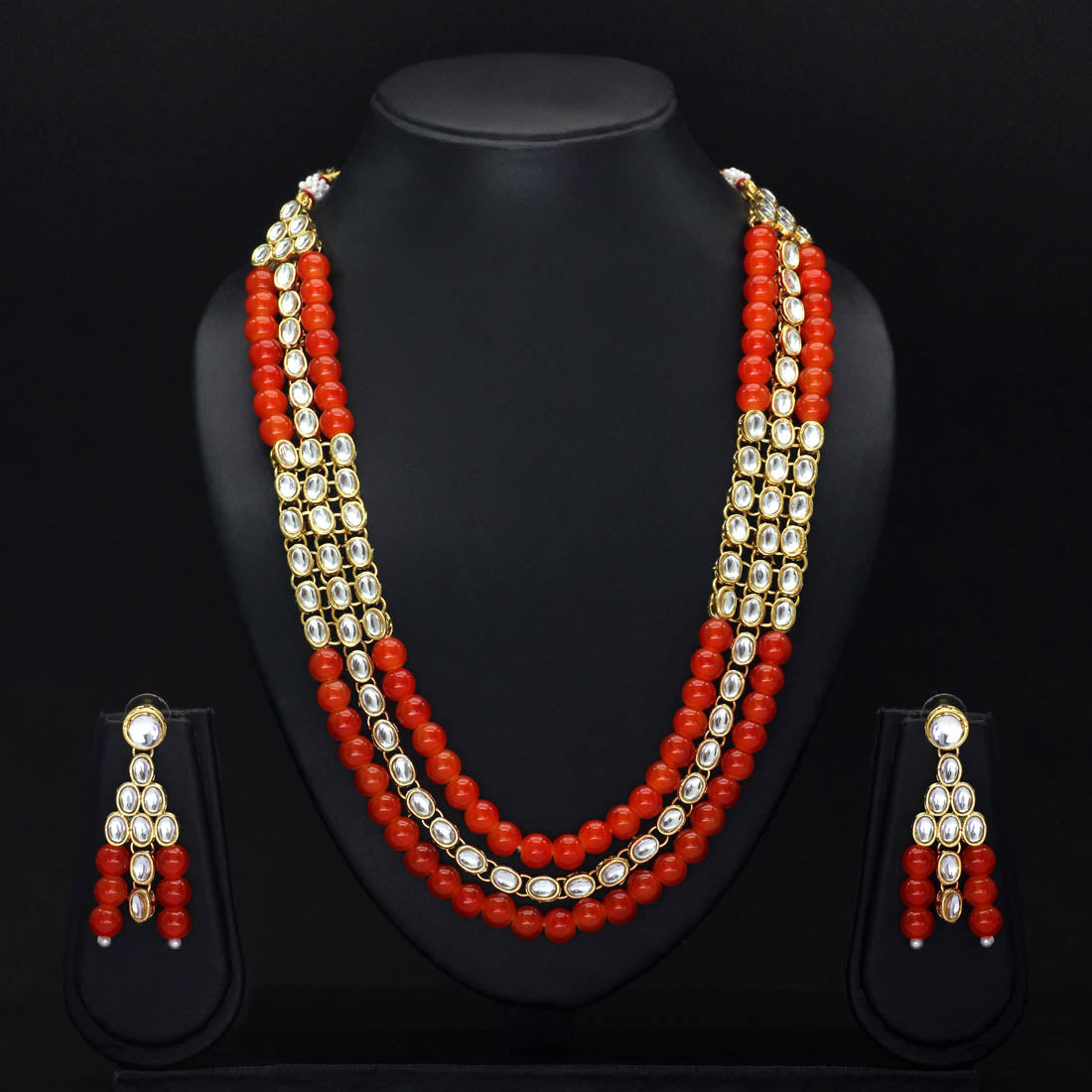 Orange Color Kundan Necklace Set (KN121ORG)