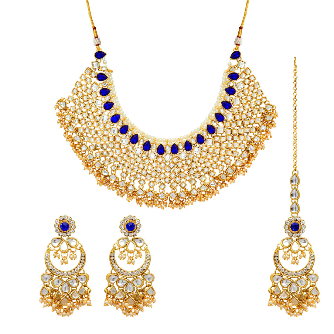Blue Color Kundan Necklace With Earring & Maang Tikka (KN131BLU)