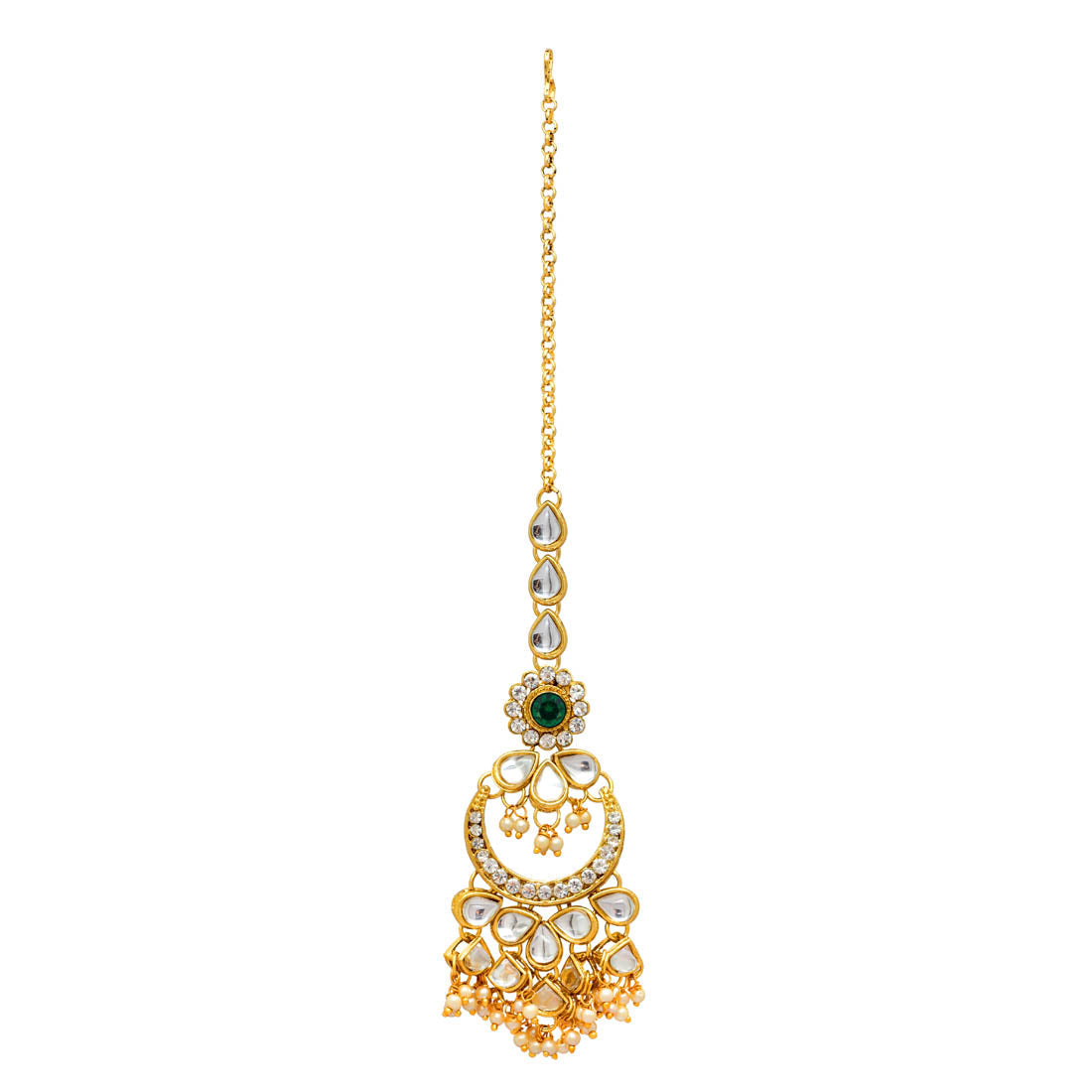 Green Color Kundan Necklace With Earring & Maang Tikka (KN131GRN)