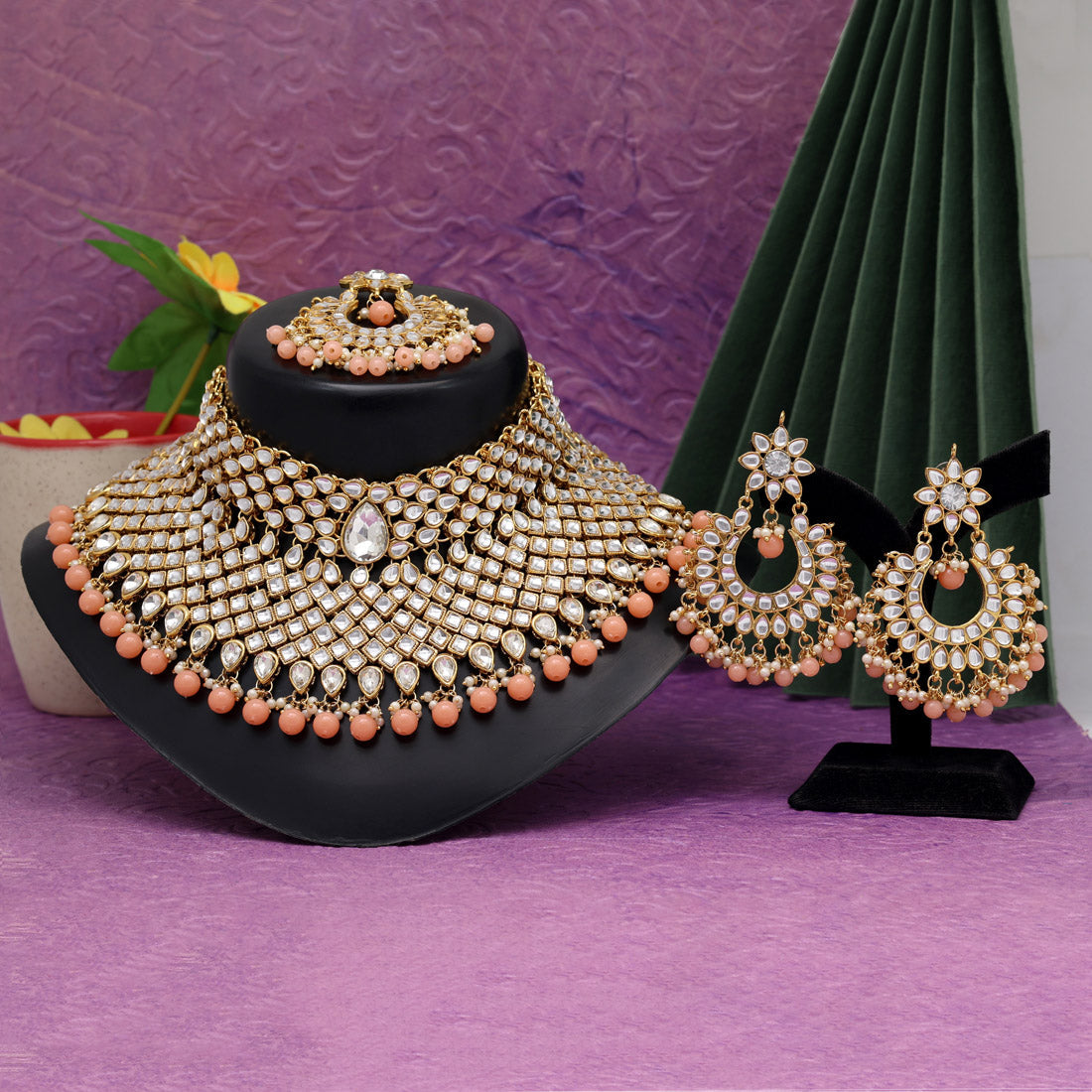 Peach colour hot sale jewellery set