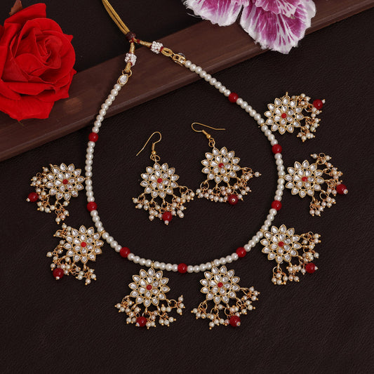 Red Color Kundan Necklace Set (KN1346RED)