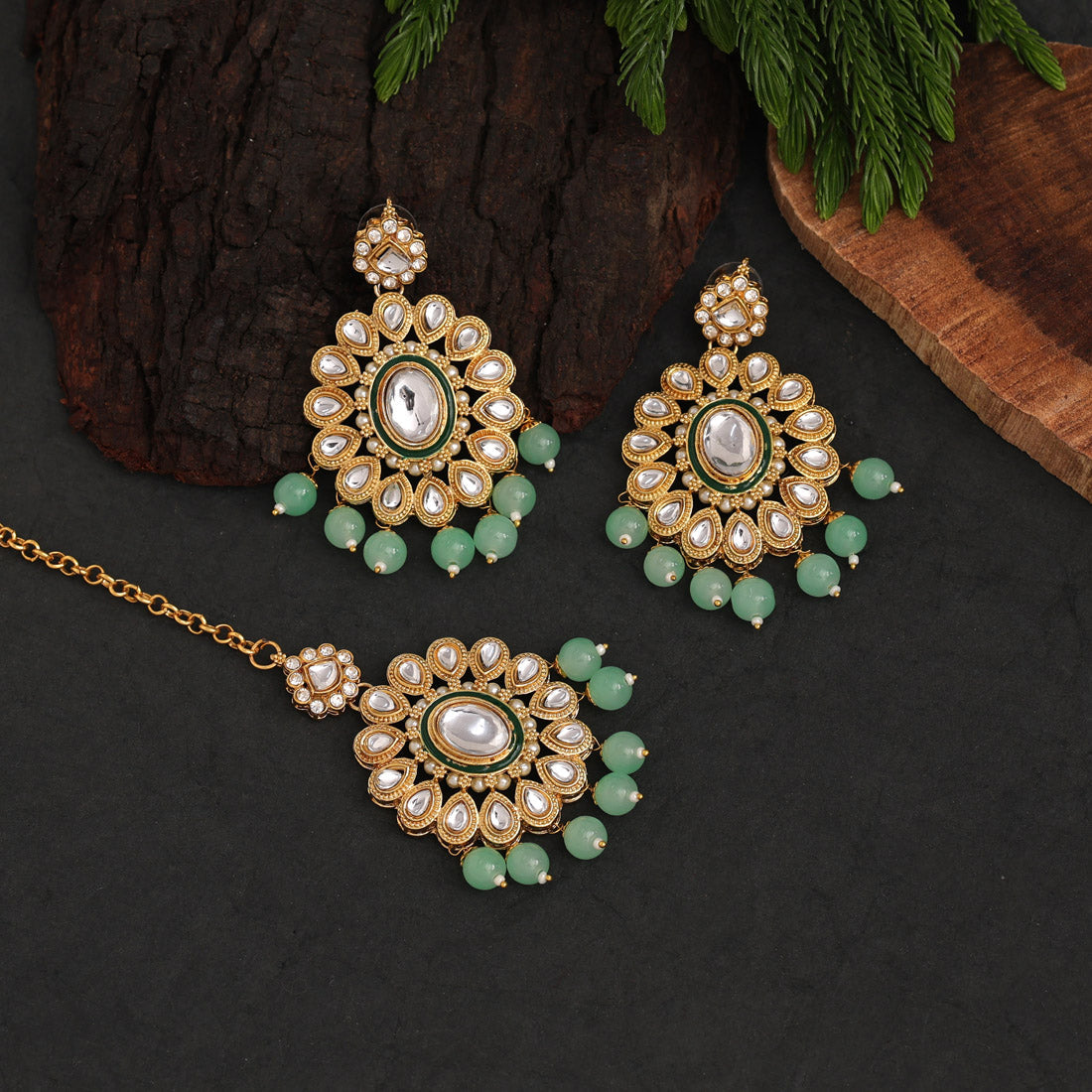 Pista Green Color Kundan Necklace Set (KN1362PGRN)