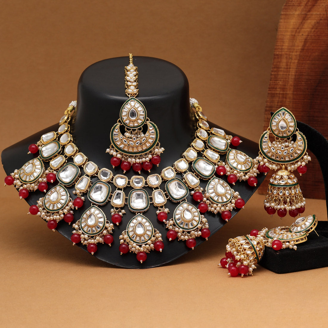 Red Color Kundan Necklace Set (KN1377RED)