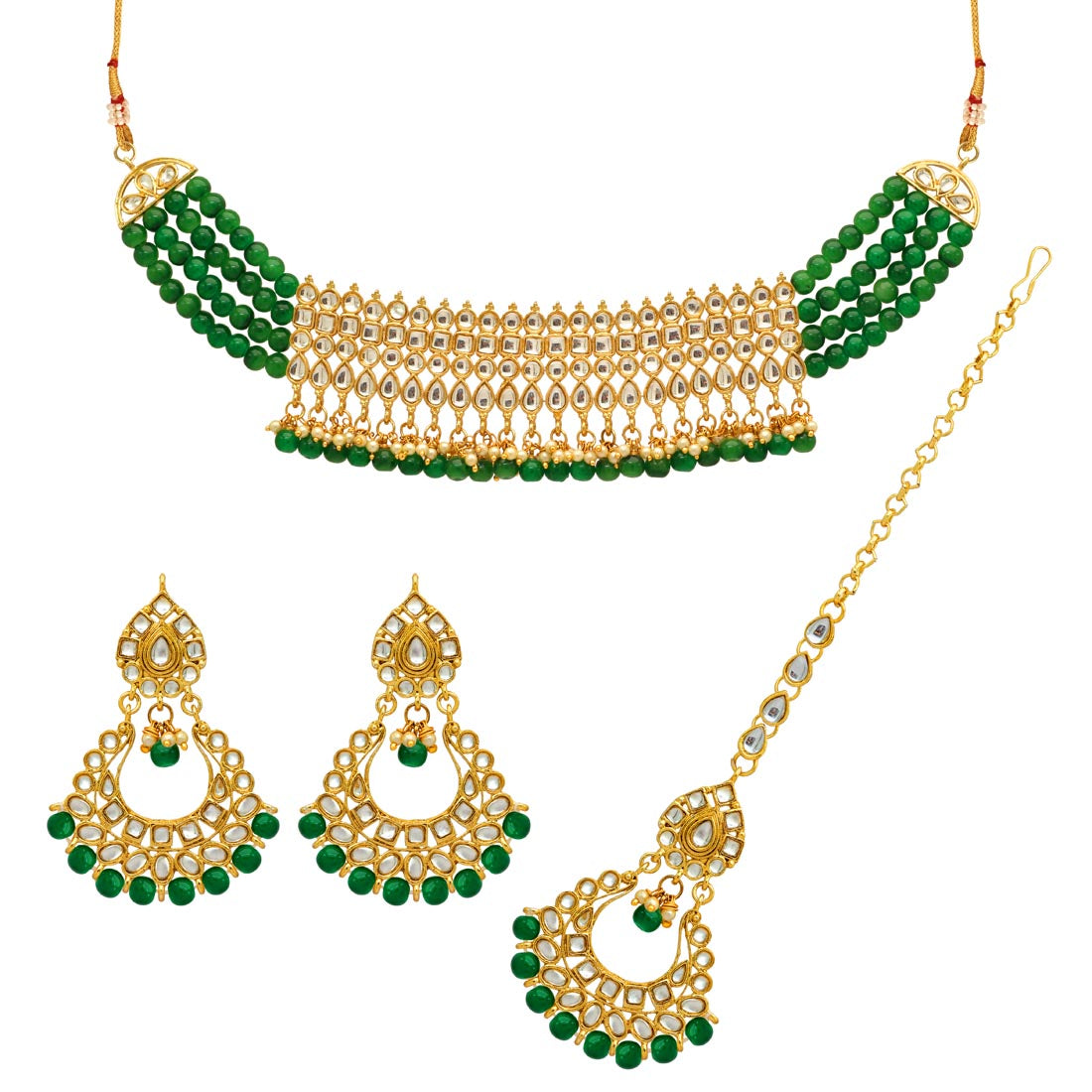 Green Color Kundan Choker Necklace Set (KN137GRN)