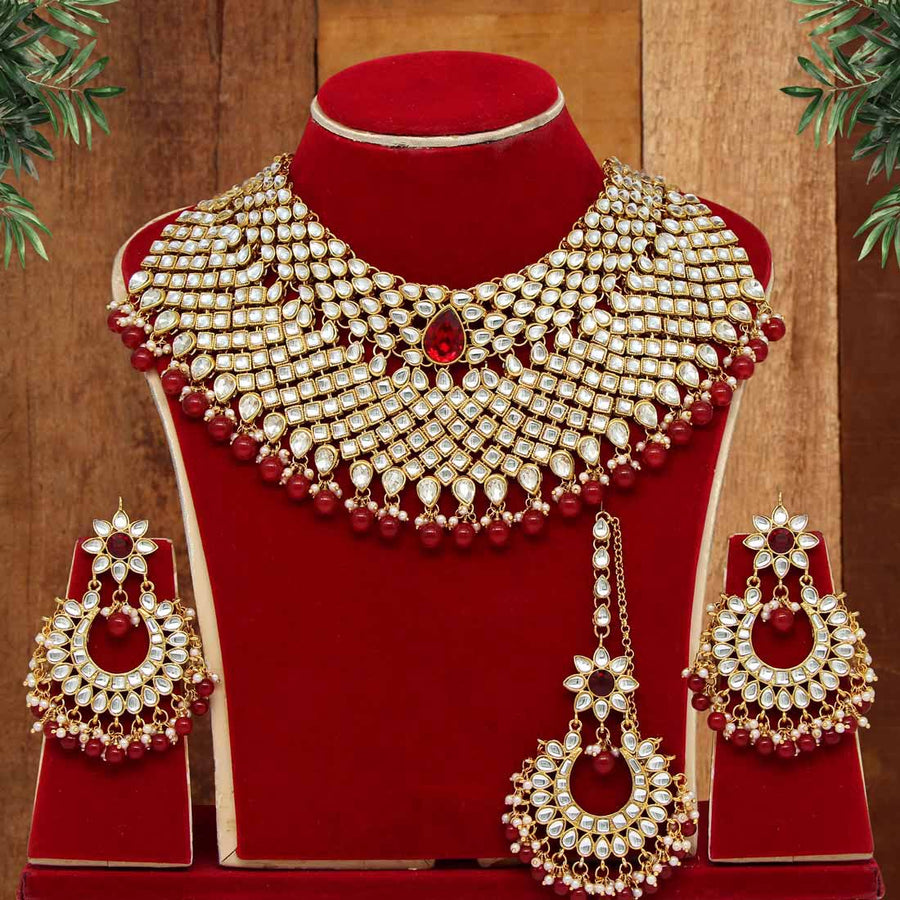 Maroon Color Kundan Necklace Set (KN143MRN)