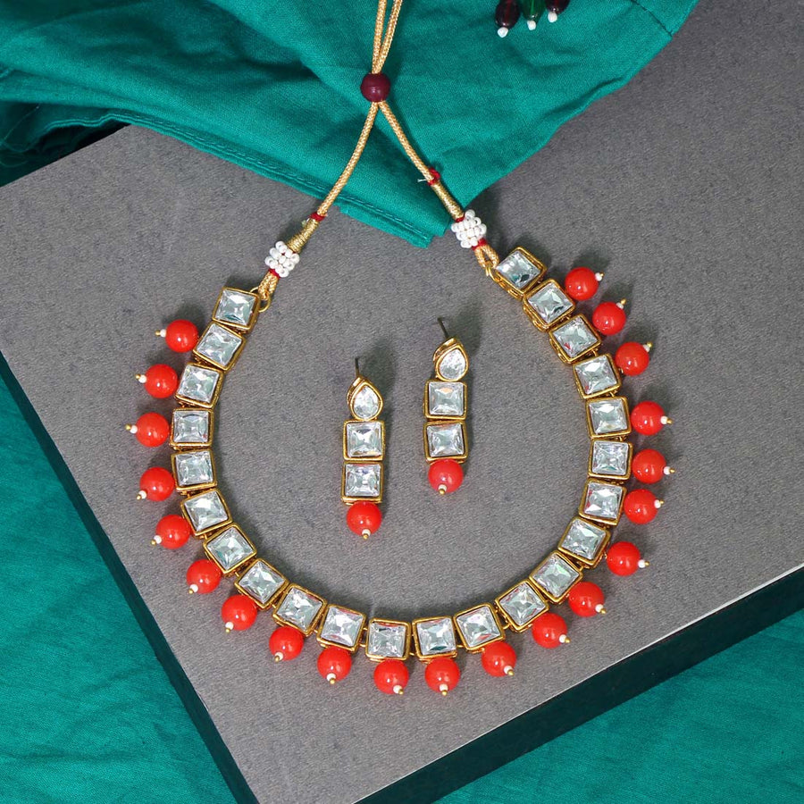 Orange Color Kundan Necklace Set (KN171ORG)