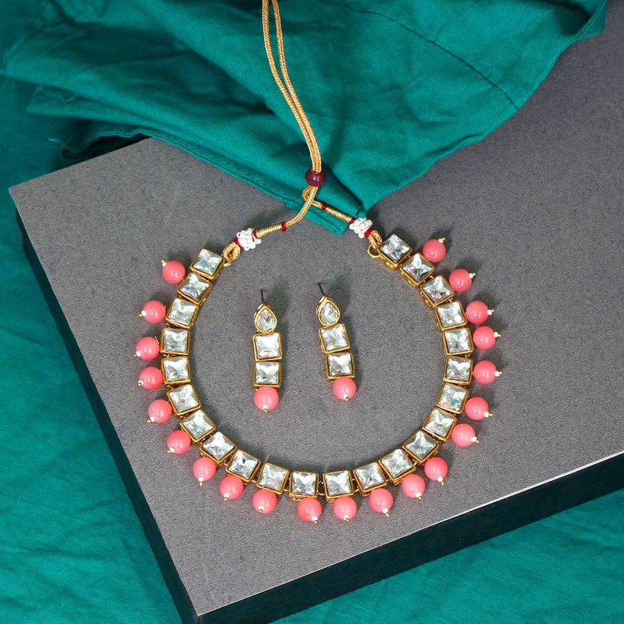 Peach Color Kundan Necklace Set (KN171PCH)