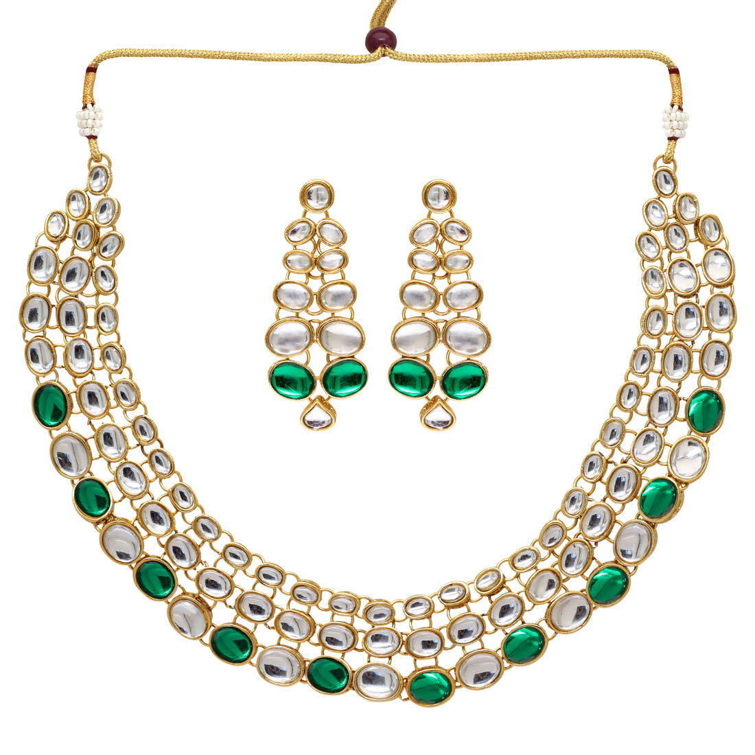 Green Color Kundan Necklace Set (KN186GRN)