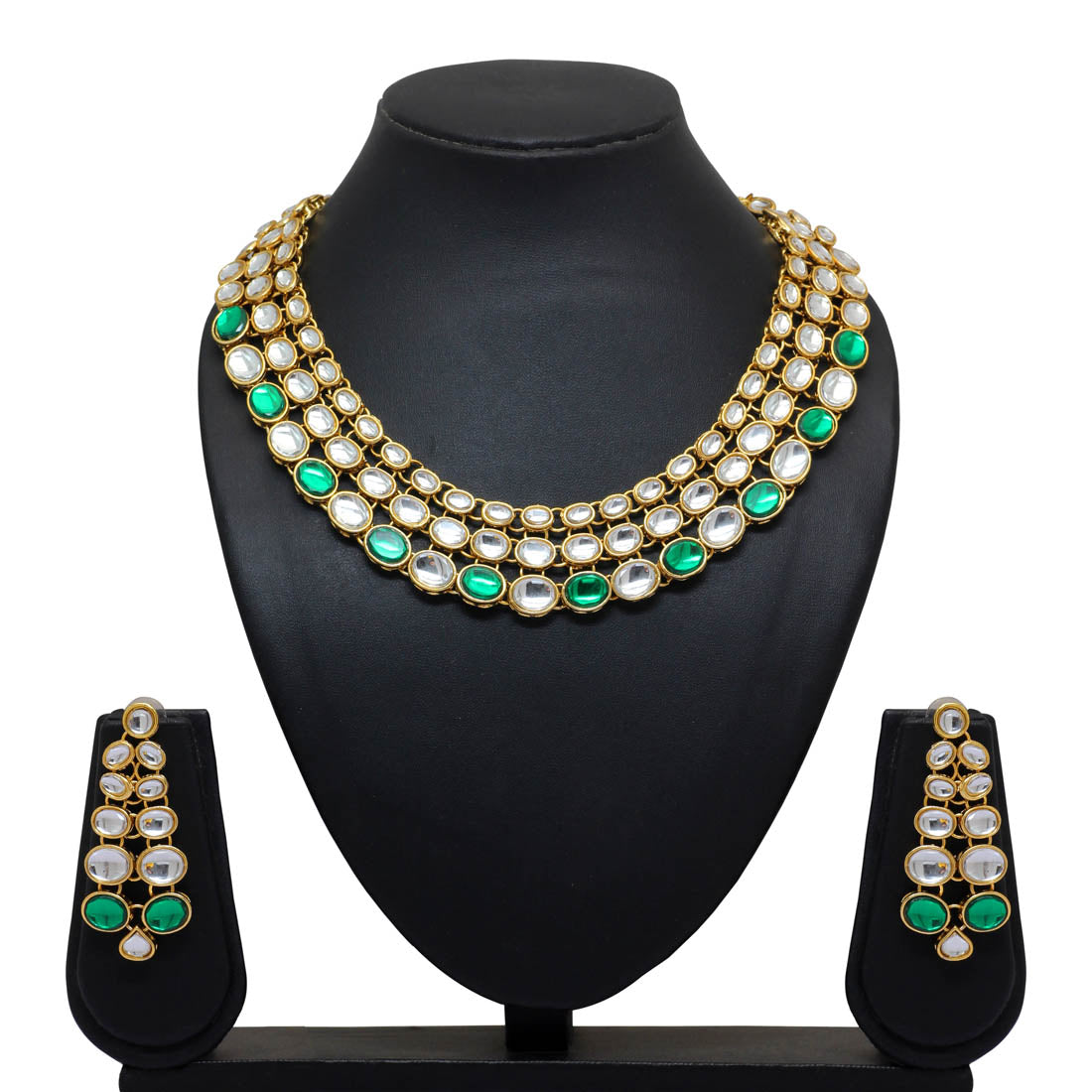 Green Color Kundan Necklace Set (KN186GRN)