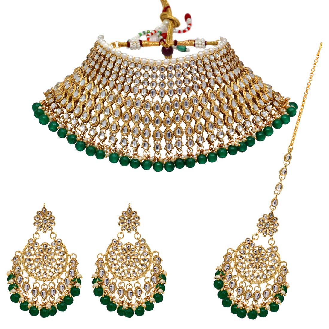 Green Color Kundan Necklace Set (KN221GRN)