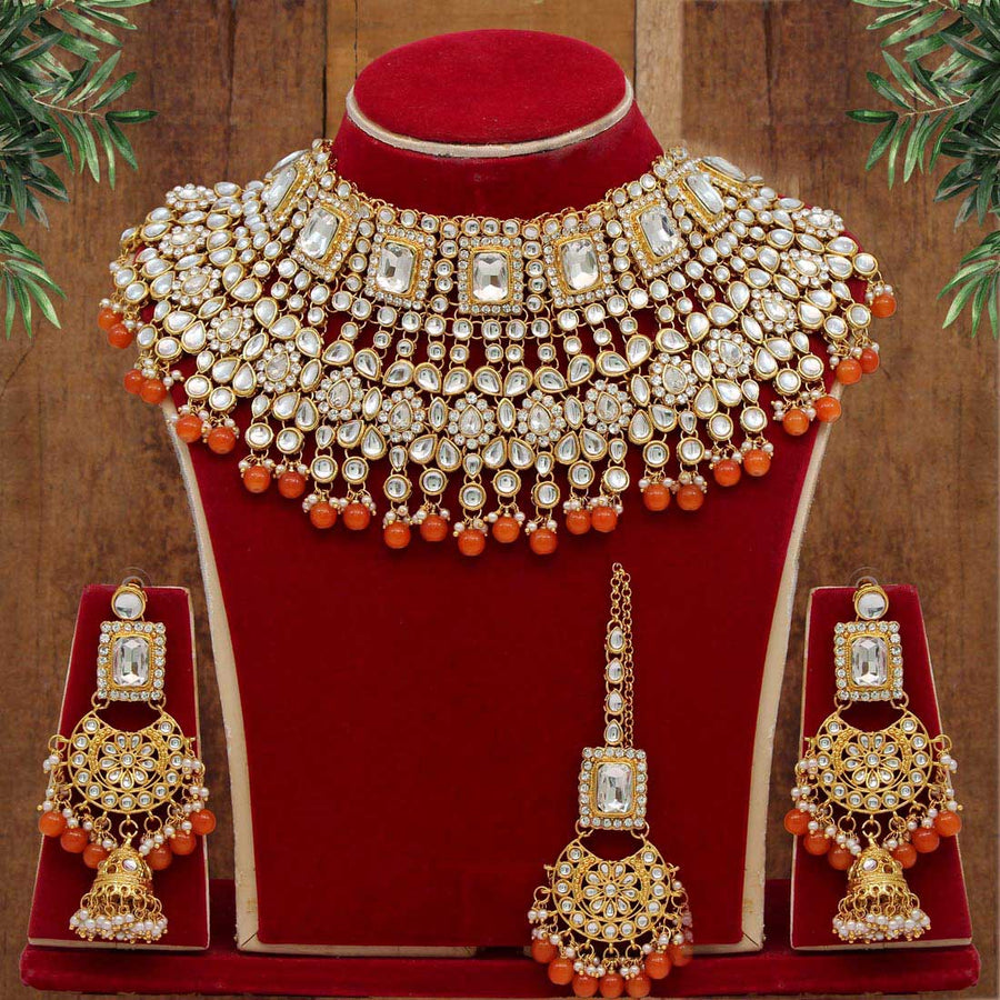 Orange Color Kundan Necklace Set (KN222ORG)