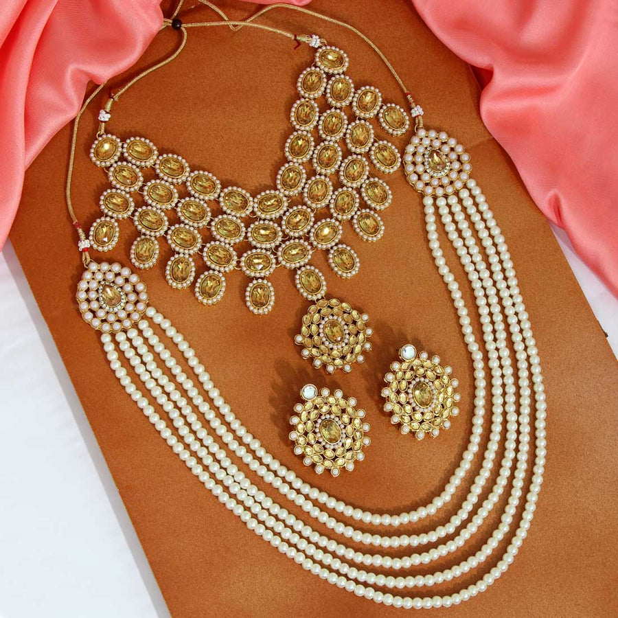 Gold Color Kundan Necklace With Earrings (KN223GLD)