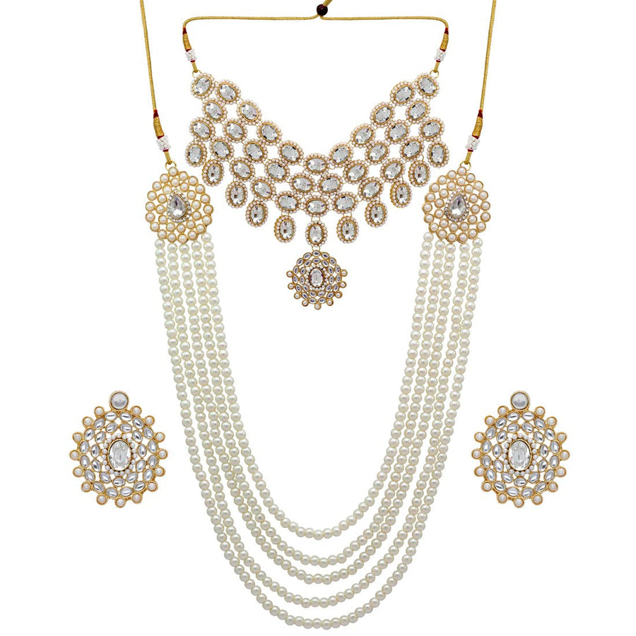 White Color Kundan Bollywood Necklace With Earrings (KN223WHT)
