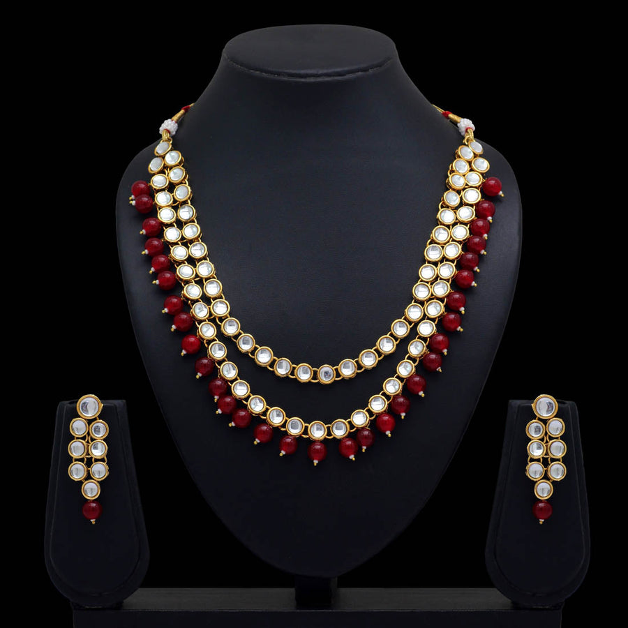 Maroon Color Kundan Necklace With Earrings (KN227MRN)