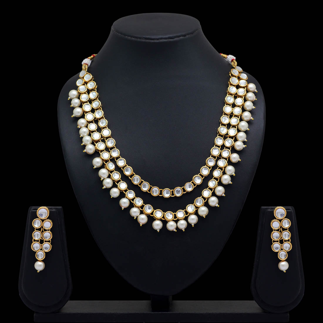 White Color Kundan Necklace With Earrings For Women (KN227WHT)