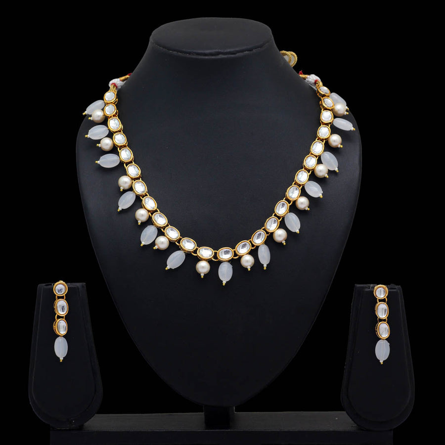 White Color Kundan Necklace With Earrings (KN235WHT)